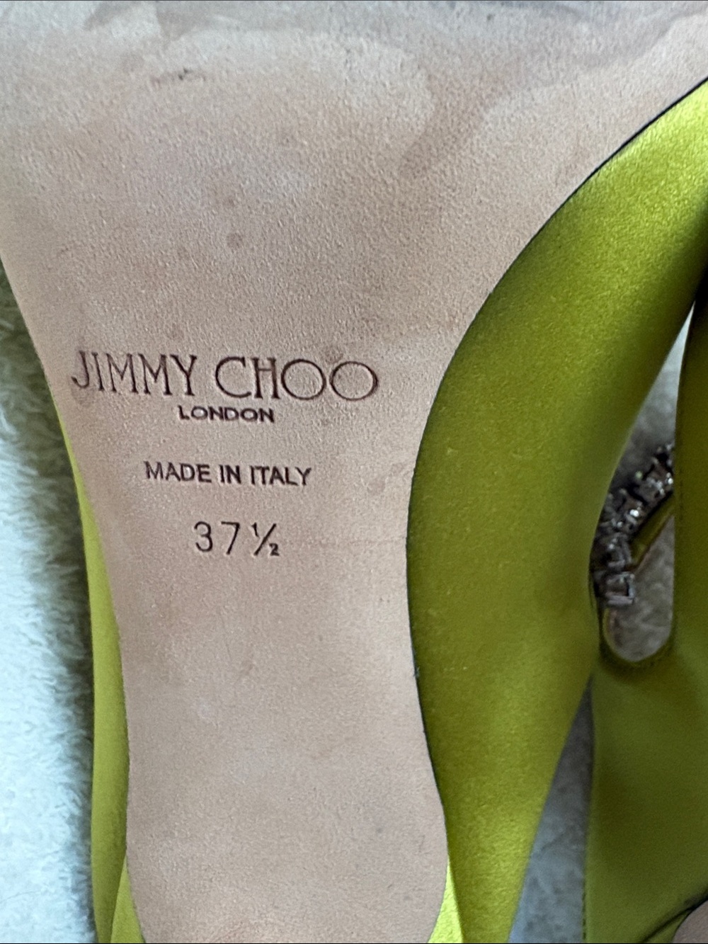 Jimmy Choo Chartreuse Crystal-Strap Pointed Toe Stilettos 37 1/2 - Picture 8 of 9